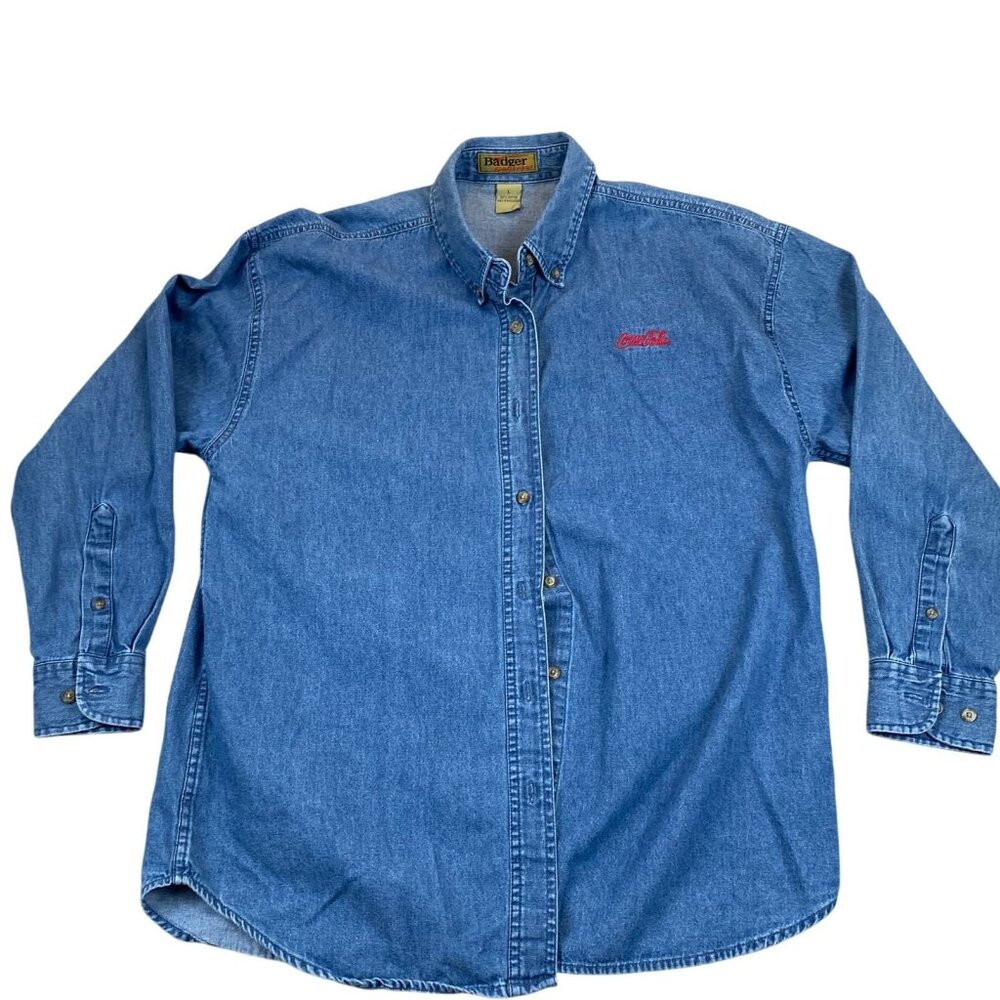 Coca-Cola Mens Chambray Shirt Large Long Sleeve Button Down